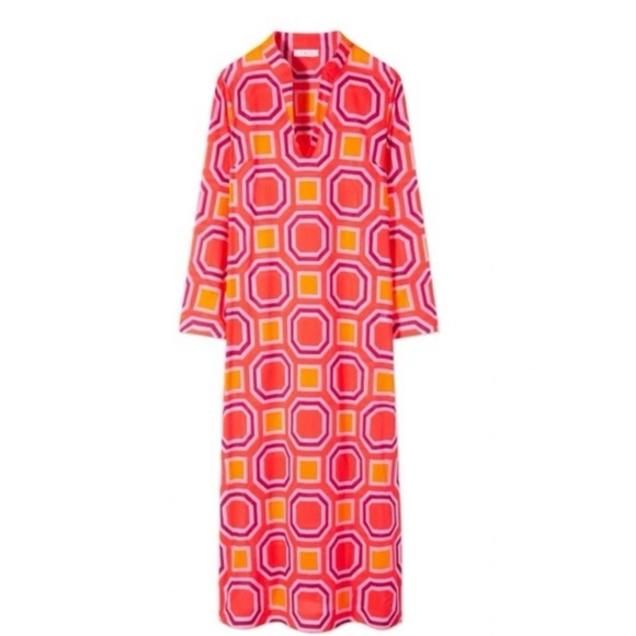 Tory Burch Dresses & Skirts - Tory Burch  Long Striped Geometric Dress Size M Cotton Kaftan Swim Beach Cover